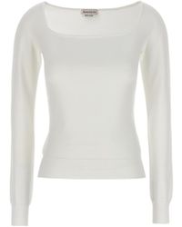 McQueen - Long Sleeved Square-Neck Knitted Top - Lyst