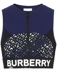 Burberry - Tb Monogram-Print Zip-Up Cropped Top - Lyst