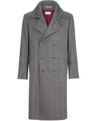 Brunello Cucinelli - Cashmere Chevron Flannel One-And-A Half Breasted Coat With Metal Buttons - Lyst
