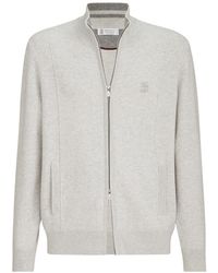 Brunello Cucinelli - Cashmere Double Knit Cardigan With Zipper And Logo - Lyst
