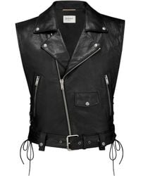 Saint Laurent - Zip Detailed Lace-Up Biker Vest - Lyst