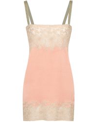 Saint Laurent - Silk Satin Lace Slip Dress - Lyst