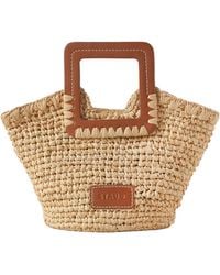 STAUD - Mini Leather-Trimmed Raffia Tote - Lyst