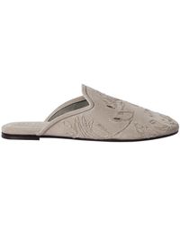 Brunello Cucinelli - Suede Mules With Dazzling Broderie Anglaise - Lyst