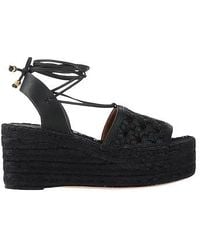 Tory Burch - Leather Wedge Heel Lace-Up Sandals - Lyst