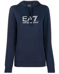 EA7 - Logo-Print Hooded Sweatshirt - Lyst