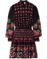 Saloni - Isa Pleated Floral-Print Silk Crepe De Chine Mini Dress - Lyst