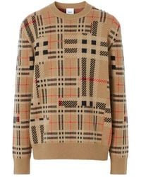 Burberry - Contrast Check Cashmere Jacquard Jumper - Lyst