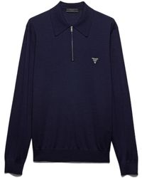 Prada - Wool Logo Polo Shirt - Lyst