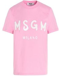 MSGM - Logo Print Round-Collar T-Shirt - Lyst