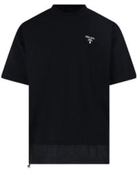 Prada - Jersey And Re-Nylon T-Shirt - Lyst