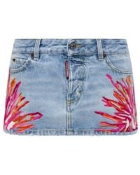 DSquared² - Embroidered Denim Mini Skirt - Lyst