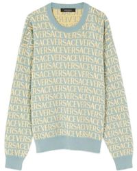 Versace - All-Over Logo Embroidered Crewneck Sweatshirt - Lyst