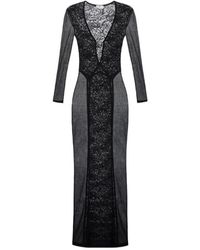 Elisabetta Franchi - Lace-Panelled Long-Sleeve Maxi Dress - Lyst