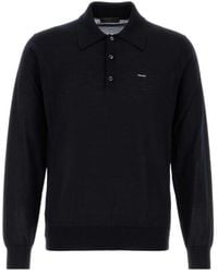 Prada - Long-Sleeved Knitted Polo Shirt - Lyst