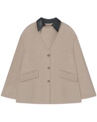 Nanushka - Leather-Collar Button-Front Jacket - Lyst
