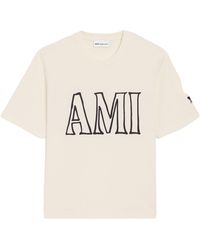 Ami Paris - Relaxed Fit Cream Graphic T-Shirt With Bold Text - Lyst