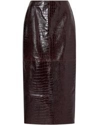 Nour Hammour - Paneled Croc-Effect Leather Midi Skirt - Lyst