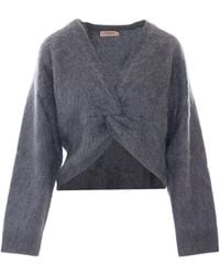 Twinset - Knotted Front Cropped Brushed Cardigan - Lyst
