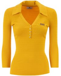 Elisabetta Franchi - Micro-Braided Knit Polo Shirt - Lyst