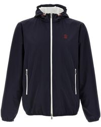 Brunello Cucinelli - Logo Embroidered Zip-Up Hooded Jacket - Lyst