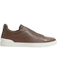 ZEGNA - Triple Stitch Secondskin Leather Sneakers - Lyst