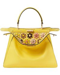 Fendi - Peekaboo Iseeu Medium Broom Leather Bag With Floral Decoration - Lyst
