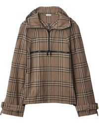 Burberry - Checked Hooded Half-Zip Jacket - Lyst