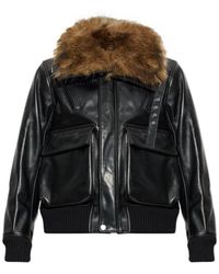 Sacai - Faux-Fur Collar Leather Jacket - Lyst