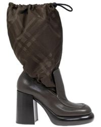 Burberry - Checked Drawstring Fastened Wedge Boots - Lyst