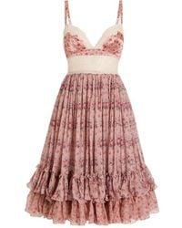 Dolce & Gabbana - Silk-Cotton Floral Corset Midi Dress - Lyst
