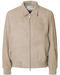 SELECTED - Long Sleeve Leather Jacket - Lyst