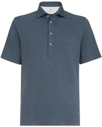 Brunello Cucinelli - Virgin Wool, Silk And Cotton Piqué Polo Shirt With Spread Collar - Lyst