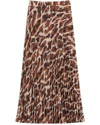 Valentino - Crepe De Chine Midi Skirt With Animalier Print - Lyst