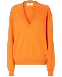 Fendi - Logo Embroidered V-Neck Jumper - Lyst