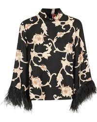 La DoubleJ - La Doublej Floral Printed Feather-Cuff Top - Lyst