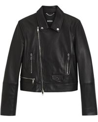 BOSS - Front-Zip Leather Biker Jacket - Lyst