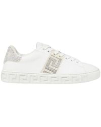 Versace - Greca Embellished Lace-Up Sneakers - Lyst