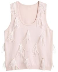Twinset - Feather-Embellished Ribbed-Knit Top - Lyst