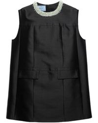 Prada - Embroidered Double Shantung Dress - Lyst