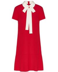 RED Valentino - Contrast Collar Short Dress - Lyst