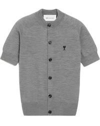 Ami Paris - Embroidered Heart Round Collar Short Sleeve Sweater - Lyst