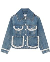 Ganni - Lace Trim Denim Jacket - Lyst