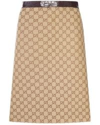 Gucci - Gg Canvas Midi Skirt With Caiman Leather Inserts - Lyst