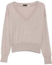 Liu Jo - Crystal-Embellished V-Neck Sweater - Lyst