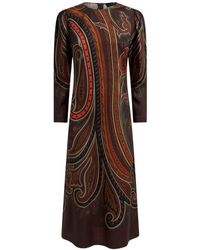 Etro - Paisley-Print Wool-Silk Midi Dress - Lyst