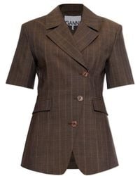 Ganni - Striped Short Sleeved Blazer - Lyst