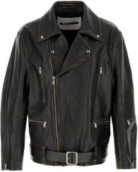 Jil Sander - Belted Leather Bomber Jacket - Lyst