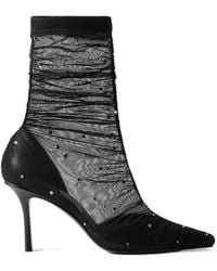 Jimmy Choo - Lotta Ab 85 Crystal-Embellished Tulle And Satin Sock Boots - Lyst