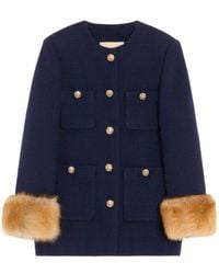 Valentino - Tweed Shearling-Trim Caban Coat - Lyst